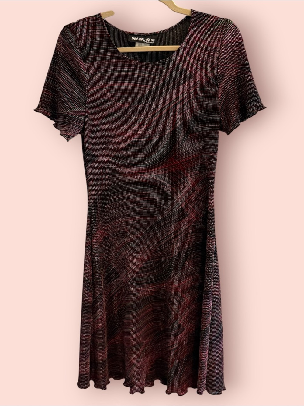 Vintage Shar Aide Abstract Optical Print Crinkle Dress | 90s Y2K